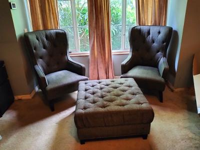 2 Wingback chair and foot stool