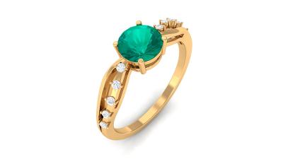 Green Solitaire Promise Engagement Ring with Diamond