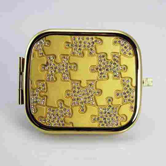 Golden Compact Double Makeup Powder Purse Pocket Mirror