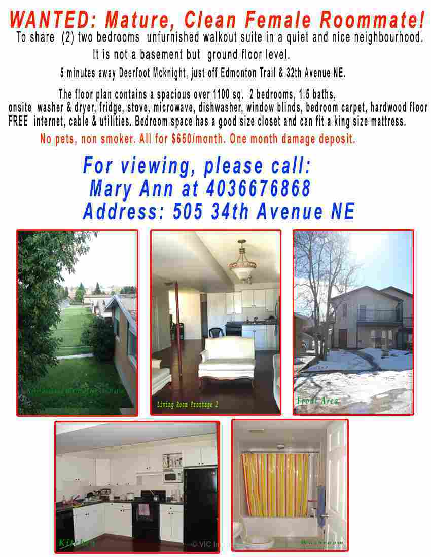 Wanted Mature, Clean Female Roommate!
