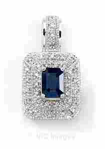 1.33ct Emerald Cut Blue Sapphire & Diamond 3-Tier Pendant