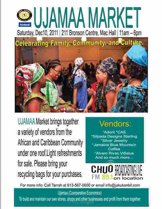 UJAMAA Market featuring vendors from African and Caribbean Community with unique gift ideas - ALL WELCOME!
