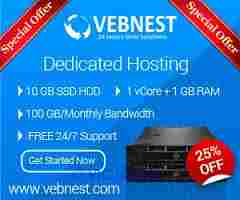 Vebnest Offers - Dedicated Server with 25% Discount on Monthly Plans