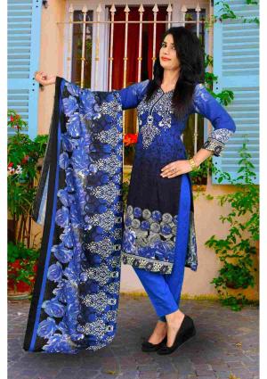 Blue Black Floral Three Piece Linen Suit