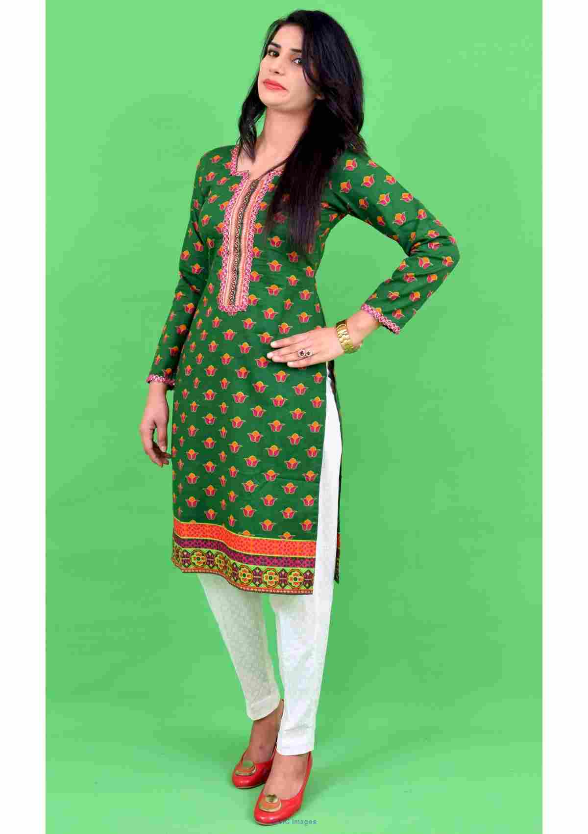 Green And White Cotton Two Piece Suit