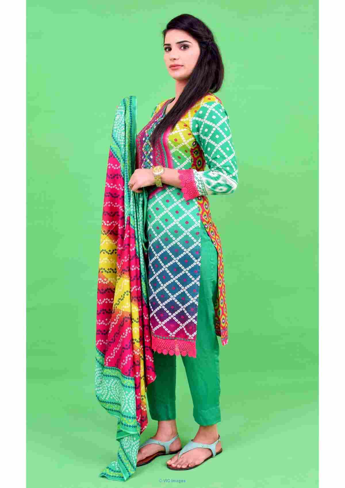 Green Red And Yellow Color Three Piece Linen Suit