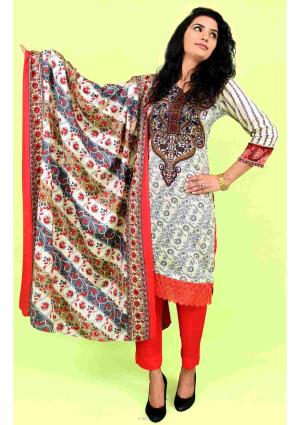 Light Red Black And Cream Color Linen Suit