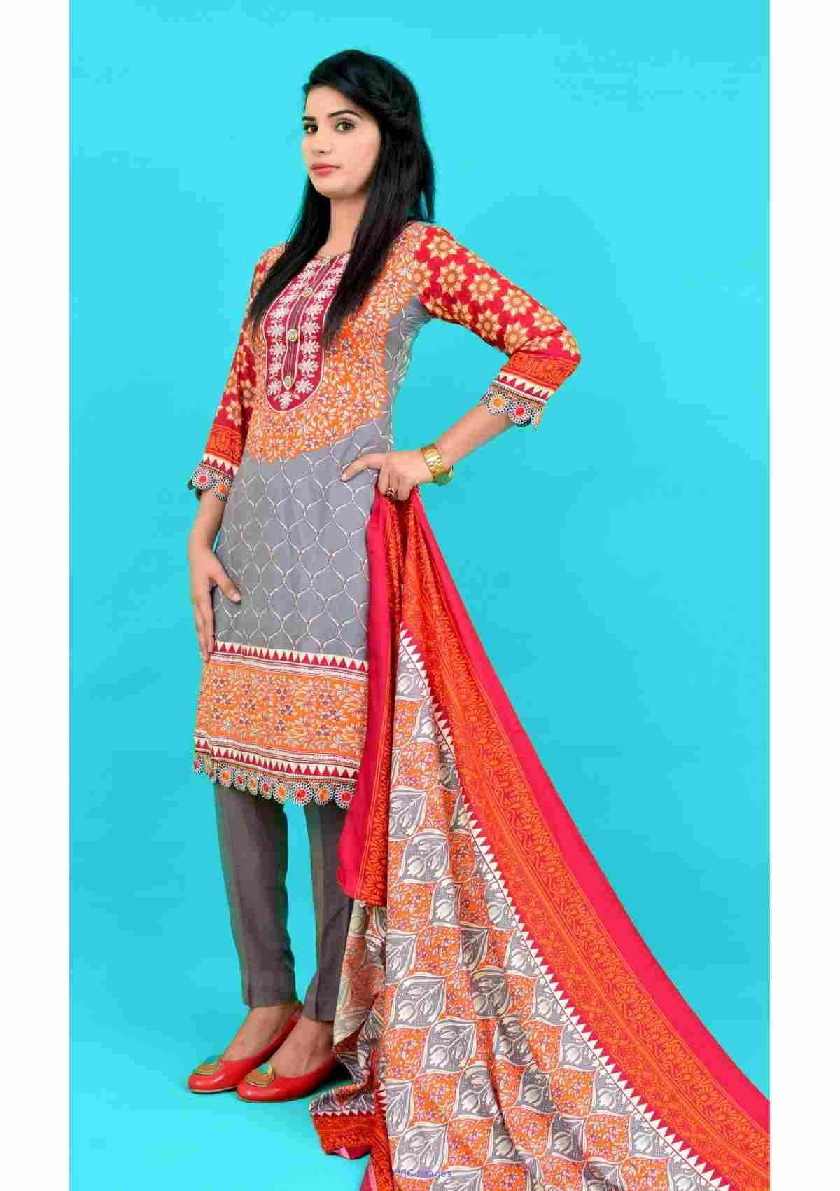 Light Red Gray And Orange Color Three Piece Linen Suit