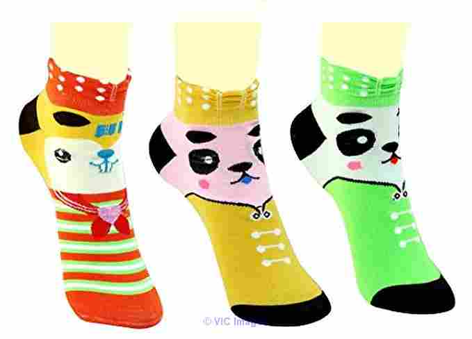 3 Pairs Womens Cotton Embellished Crew Length Socks
