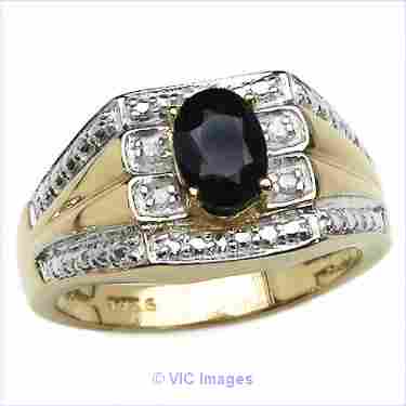Womens 14K Gold Over Sterling Silver Diamonds & Sapphire Ring