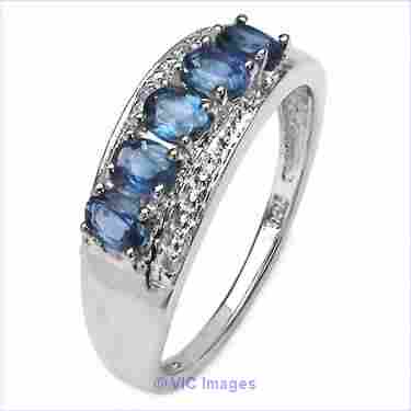 Women's Sterling Silver Diamonds and 1.25 CTW Sapphire Ring
