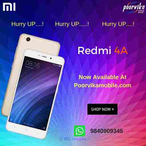 Xiaomi Redmi 4A Price in India on 1 May 2017 - Poorvika