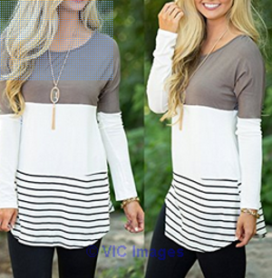 Chvity Women's Back Lace Color Block Tops Long Sleeve T-shirts Blouses