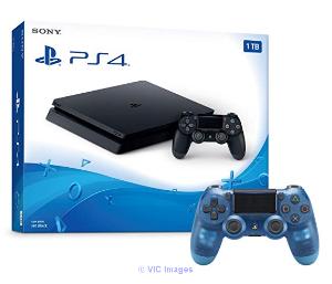 Playstation 4 1TB Slim Console and Extra Crystal Blue Dualshock 4 Wire