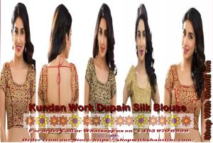 Buy Kundan Work Dupain Silk Blouse in Black Golden Maroon and Red