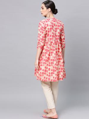 Pink Cotton Floral Kurta