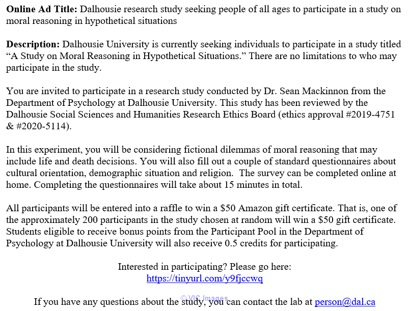Study on moral reasoning: A Dalhousie research study!!