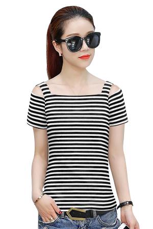 Brand New Cold Shoulder Striped Top Online in Canada | Forharcloset